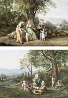 Jean-Antoine Linck - Peasants beside a woodman\'s cottage; and A rustic family