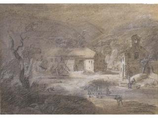 Jean-Antoine Linck - Un Paysage Avec Une Ferme, Une Église Et Des Personnages