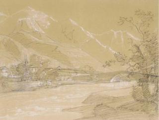 Jean-Antoine Linck - Vue du Pont Saint-Martin, le Mont-Blanc au fond