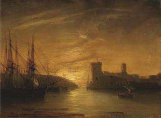 Jean Antoine Théodore Gudin - Sailing vessels in a Mediterranean harbour