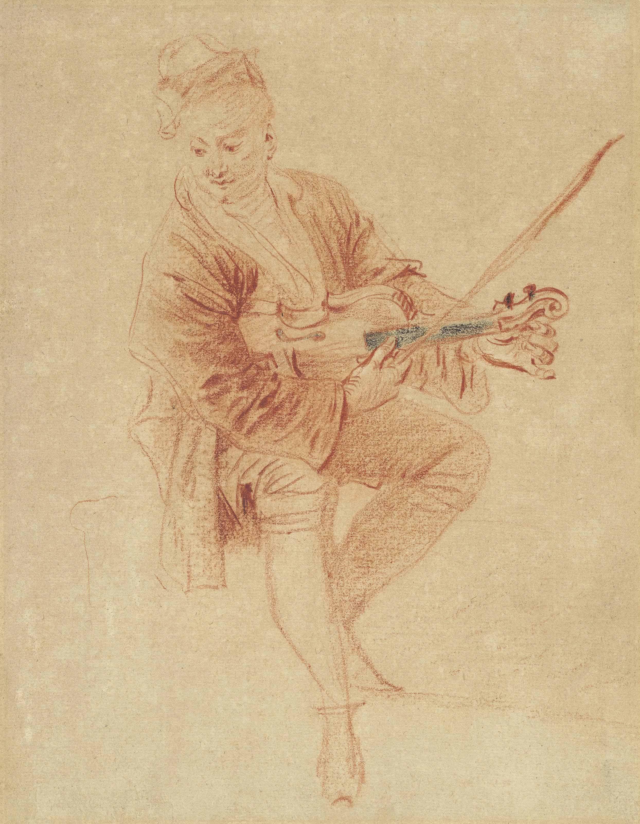 Jean-Antoine Watteau - A Portrait Of Nicolas Vleughels, Seated And Looking Down To The Left, Tuning His Violin