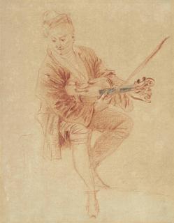 Jean-Antoine Watteau - A Portrait Of Nicolas Vleughels, Seated And Looking Down To The Left, Tuning His Violin