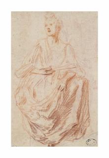 Jean-Antoine Watteau - A seated woman holding a fan