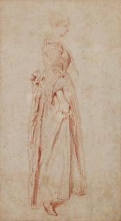 Jean-Antoine Watteau - Jeune femme debout, vue de profil vers la droite