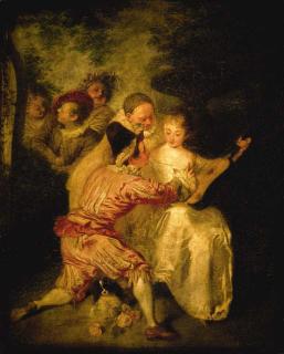 Jean-Antoine Watteau - Le Conteur: Artists from the Commedia dell\'Arte in a landscape