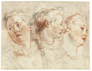 Jean Antoine Watteau - Three Studies Of The Head Of A Woman