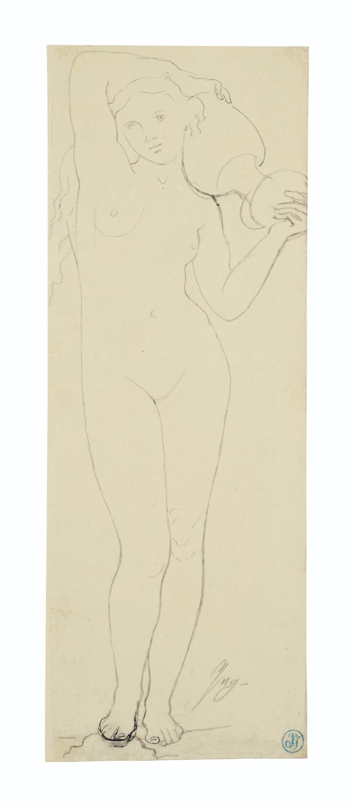 Jean-Auguste-Dominique Ingres - A nude woman holding up a jug