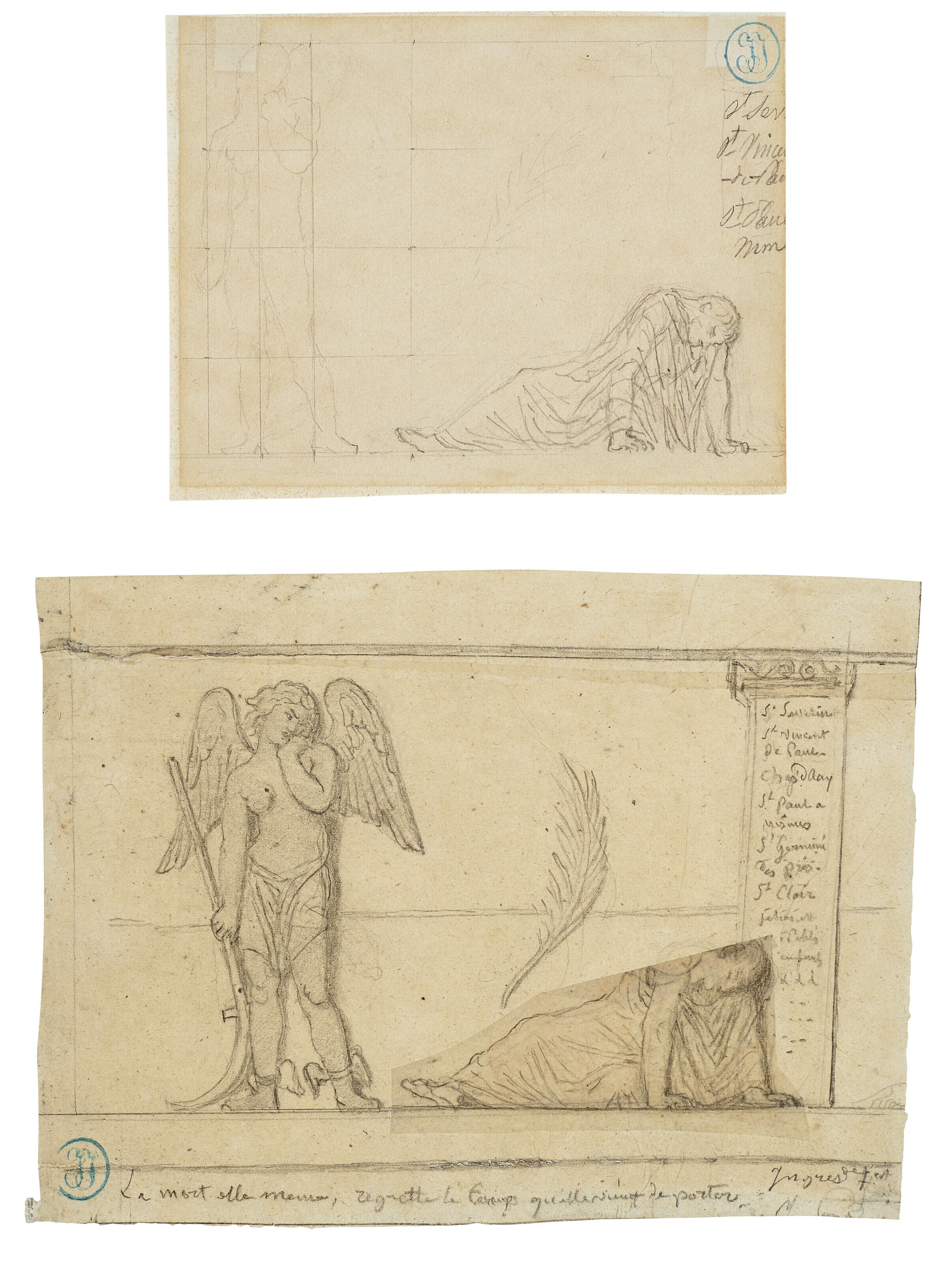 Jean-Auguste-Dominique Ingres - Two designs for a monument for Hippolyte Flandrin