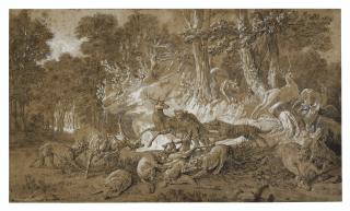 Jean-Babtiste Oudry - Stags hunted by wolves