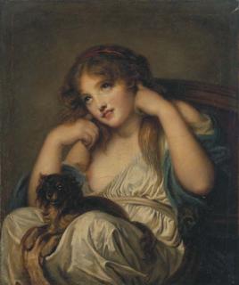 Jean-Baptise Greuze - A young girl with a dog on her lap