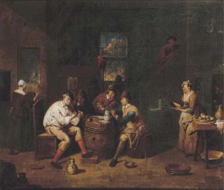 Jean Baptist Lambrechts - Peasants Smoking And Drinking In A Tavern
