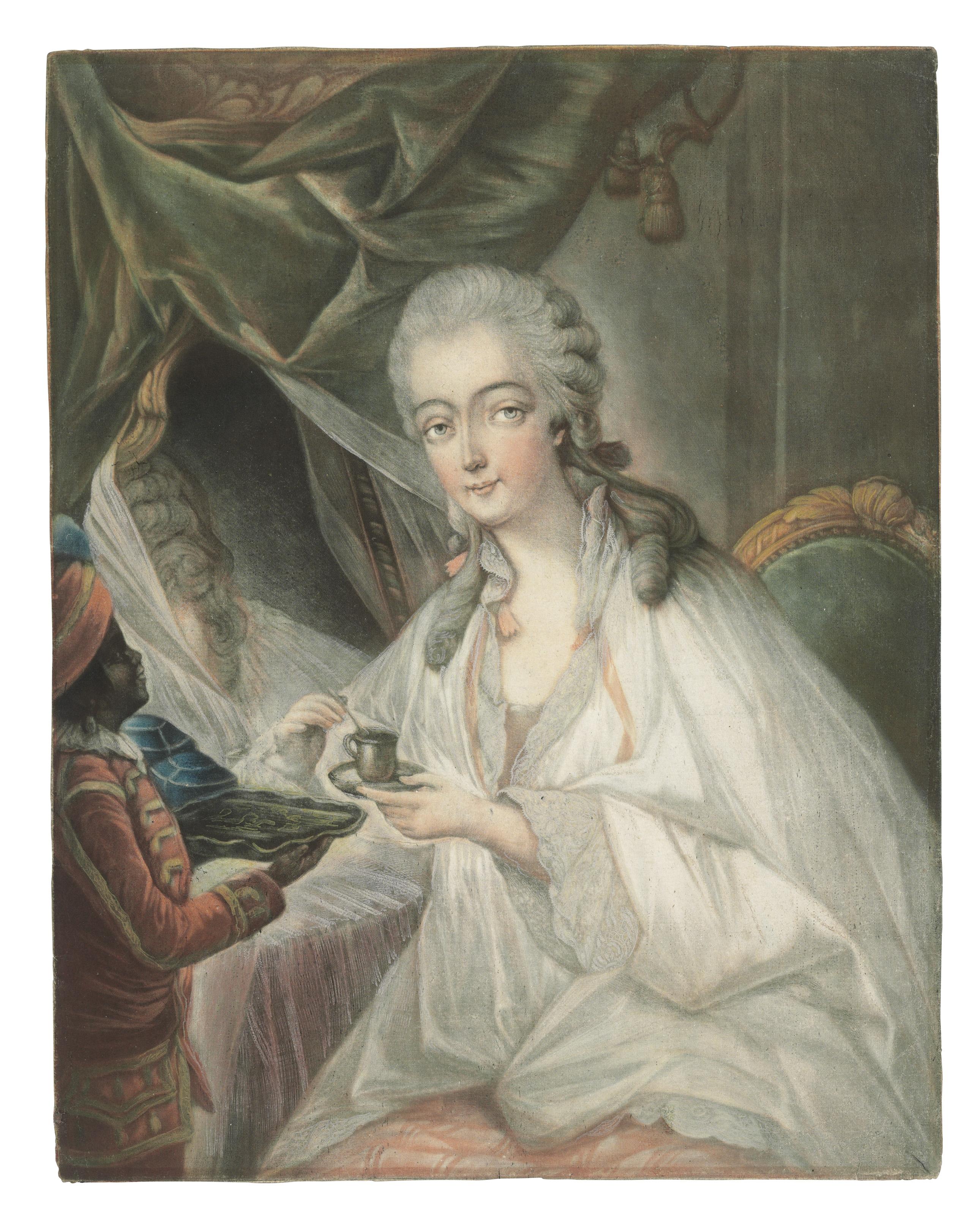 Jean-Baptiste André Gautier Dagoty - Madame du Barry being offered a Cup of Coffee by her Page Zamore