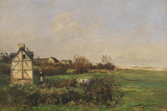 Jean-Baptiste Antoine Guillemet - Landschaft mit Fachwerkhaus und Bäuerin