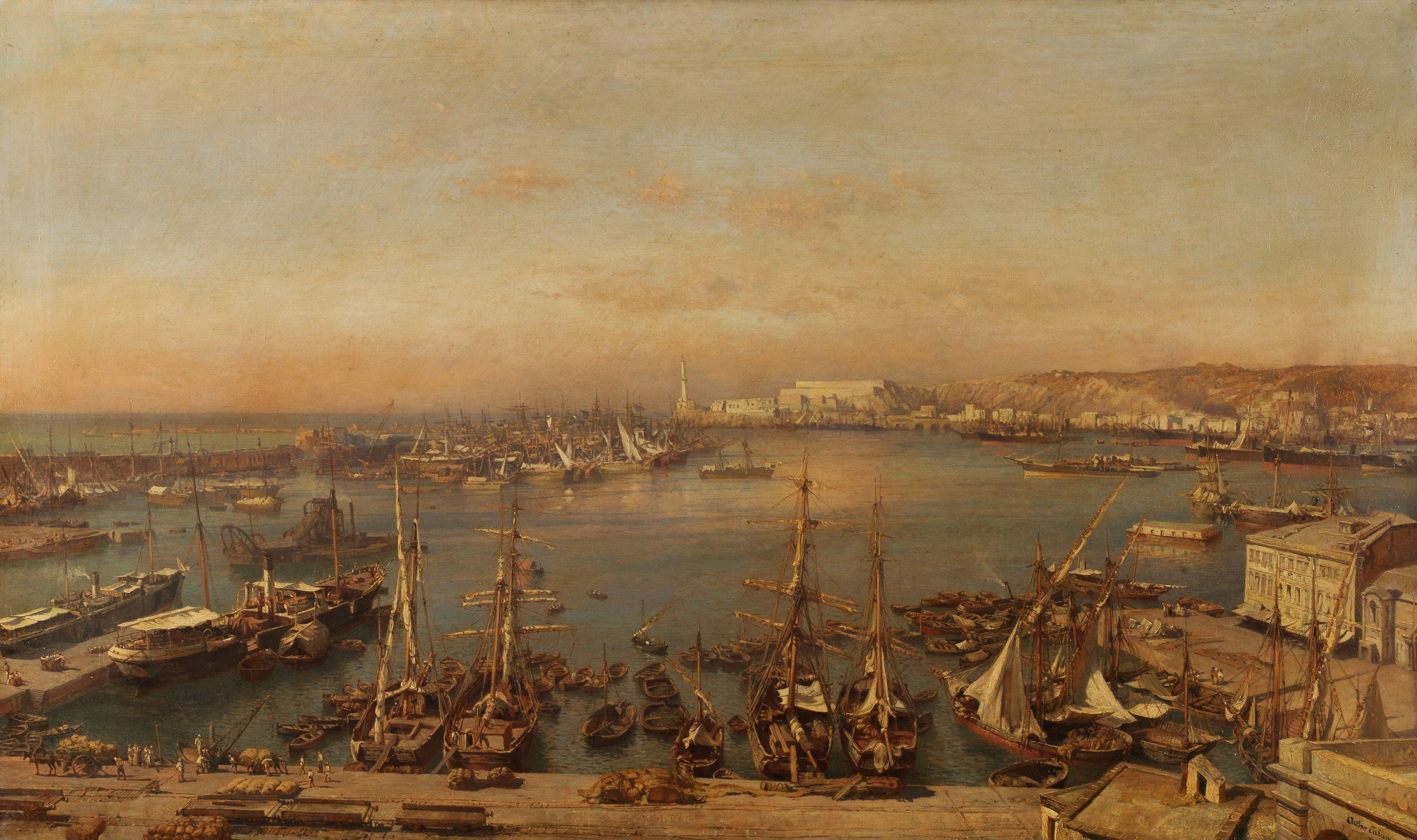 Jean-Baptiste-Arthur Calame - \'Depuis les toits, Port de Genoa\'