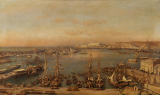 Jean-Baptiste-Arthur Calame - \'Depuis les toits, Port de Genoa\'