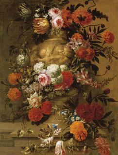 Jean-Baptiste Bosschaert - Flowers In A Terracotta Vase On A Stone Ledge