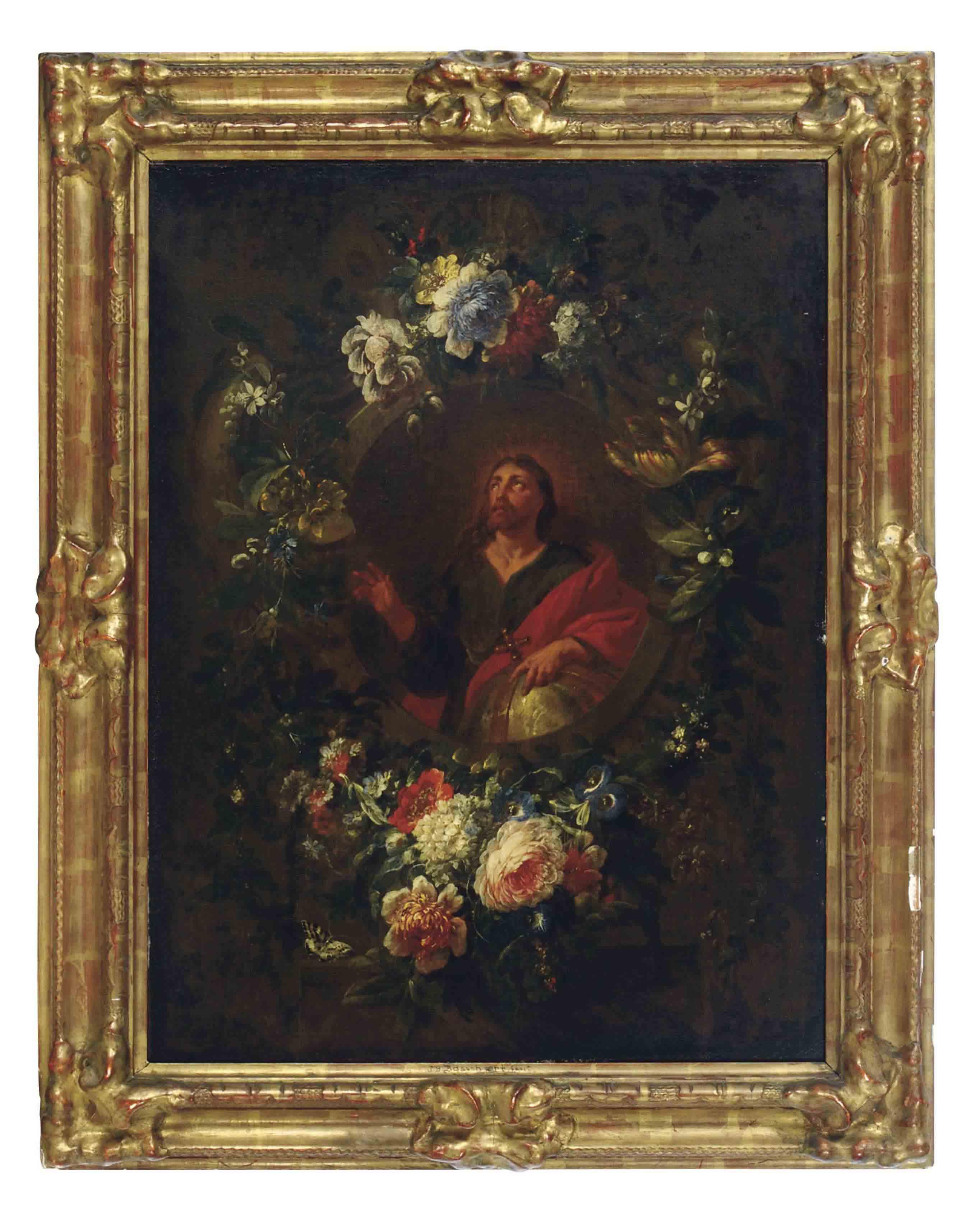 Jean-Baptiste Bosschaert - The Virgin Annunciate In A Carved Niche With A Floral Garland; And Christ As Salvator Mundi In A Carved Niche With A Floral Garland