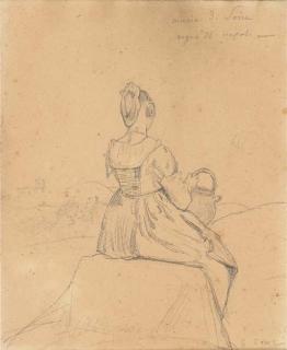 Jean-Baptiste-Camille Corot - A seated girl seen from behind, a village in the background