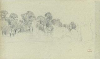 Jean-Baptiste-Camille Corot - An Italianate landscape with a house in a forest by a pond