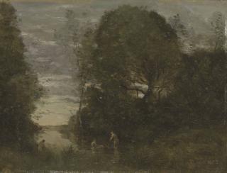 Jean-Baptiste-Camille Corot - Baigneuses dans une crique boisée