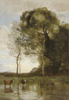 Jean-Baptiste-Camille Corot - Bords d\'Etang aux deux vaches, souvenir d\'Italie