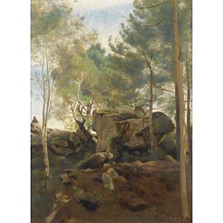 Jean-Baptiste-Camille Corot - Fontainebleau. Pins Et Bouleaux Dans Les Rochers