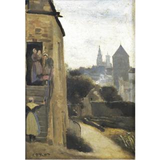 Jean-Baptiste-Camille Corot - French Maison Et Angle D\'Une Rue A Semur En Auxois