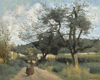 Jean-Baptiste-Camille Corot - French marcoussis, Route À Travers Les Champs