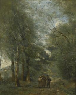 Jean-Baptiste-Camille Corot - French ville D\'Avray. Paysan s Causant Sur Le Chemin Longeant L\'Étang