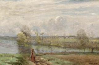 Jean-Baptiste-Camille Corot - Jeune fille lisant au bord de l\'eau