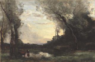 Jean-Baptiste-Camille Corot - La Mare Aux Vaches À La Tombée Du Jour