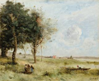 Jean-Baptiste-Camille Corot - Landscapes with peasants, a fisherman beyond
