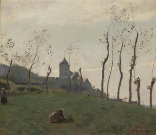 Jean-Baptiste-Camille Corot - Le Tréport - Un pré et l\'église