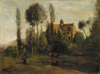 Jean-Baptiste-Camille Corot - L\'eglise d\'Essommes, près Chateau-Thierry