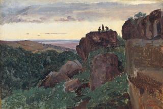 Jean-Baptiste-Camille Corot - Marino, Italie - Trois Personnages Au Sommet Des Rochers