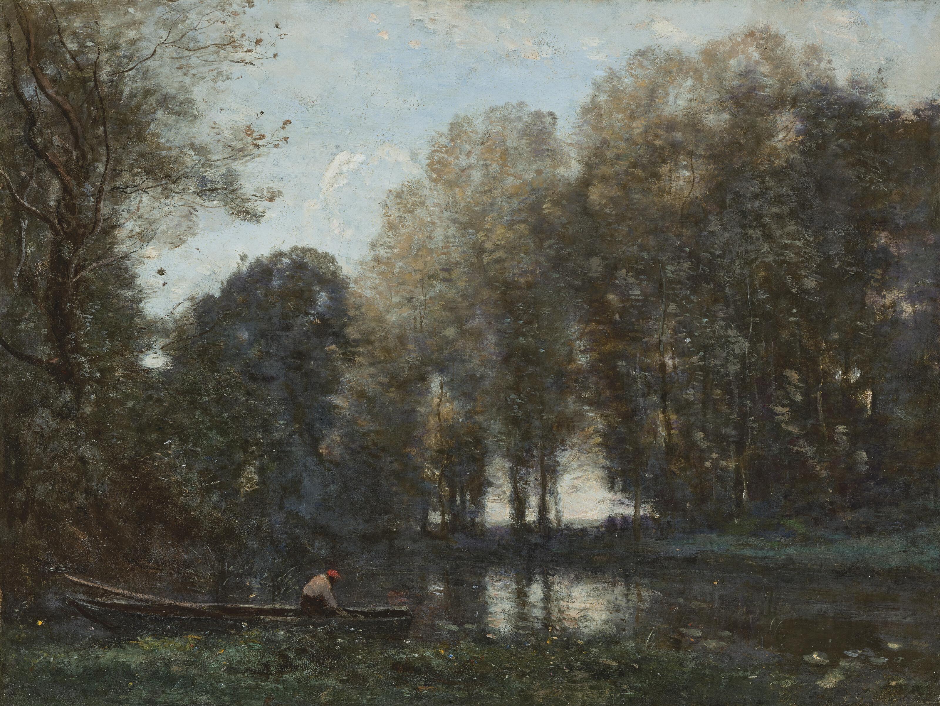 Jean-Baptiste-Camille Corot - Pêcheur amarré sur la rive verte