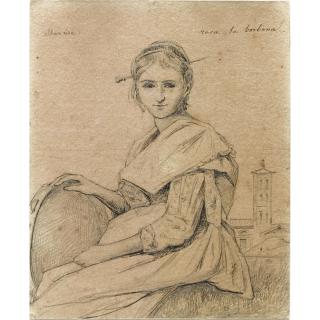 Jean-Baptiste-Camille Corot - Portrait Of Rosa Holding A Tambourine, A Church In The Background