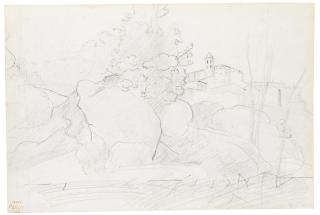 Jean-Baptiste-Camille Corot - Recto: View Of The Village Of Genzano; Verso: Figure Studies