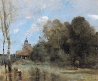 Jean-Baptiste-Camille Corot - Saint-Nicolas-Lez-Arras. Le Clocher et un Groupe d\'Arbres