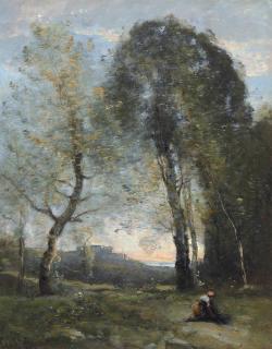 Jean-Baptiste-Camille Corot - Souvenir d\'Italie. Paysanne ramassant du bois.