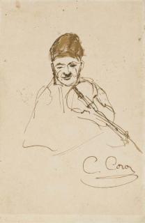 Jean-Baptiste-Camille Corot - Un homme, en buste, jouant du violon