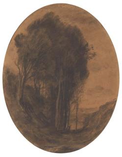 Jean-Baptiste-Camille Corot - Un paysage avec un massif d\'arbres