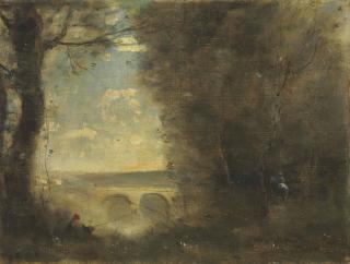 Jean-Baptiste-Camille Corot - Un pêcheur à la ligne, souvenir du Pont de Mantes