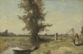Jean-Baptiste-Camille Corot - Une Barrière dans les prés au bord d’un canal, environs d’Abbeville