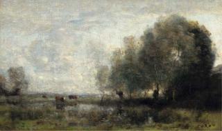 Jean-Baptiste-Camille Corot - Vaches Au Pâturage Auprès D\'Une Saulaie