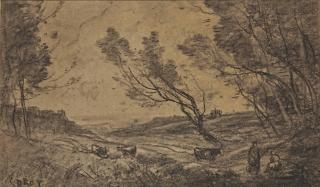 Jean-Baptiste-Camille Corot - Vaches Et Leurs Gardiennes Au Pâturage Et À L\'Arbre Penché