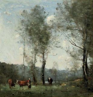 Jean-Baptiste-Camille Corot - Ville D\'Avray, Gardeuse de vaches dans une clairière près de l\'Étang
