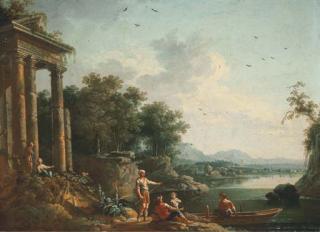 Jean-Baptiste-Charles Claudot - Une famille de pêcheurs devant les ruines d\'un temple