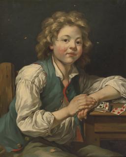 Jean-Baptiste Charpentier - A Boy, Seated Three-Quarter Length, Beside A Table With Cards And A Girl, Seated Three-Quarter Length, Holding A Book; A Pair Of Paintings