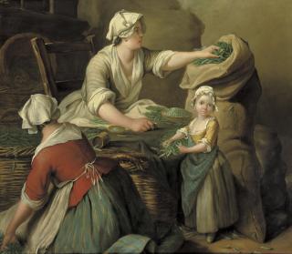 Jean-Baptiste Charpentier - Kitchen maids selling vegetables in an interior